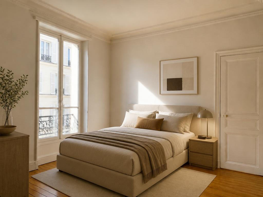 Un salon vide avant et après un home staging virtuel